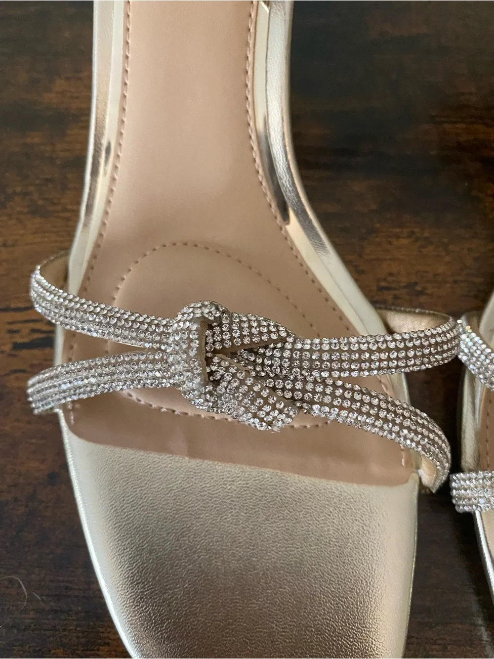 Jewel Badgley Mischka Gold Knotted Crystal-Strap Ankle Sandals
